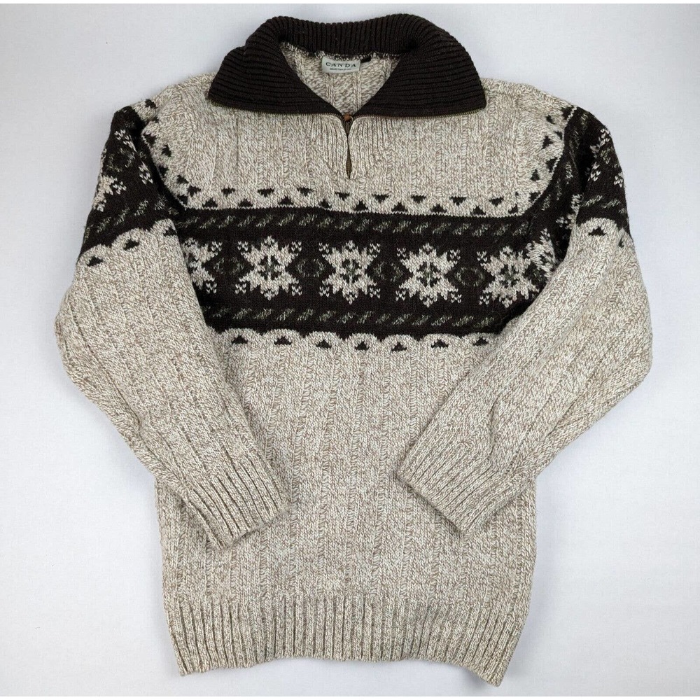 Vintage Fair Isle Canda Knit Pullover Sweater with Zipper Men's Small